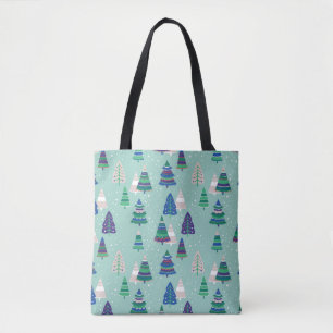 Bolsa Tote Árvores de Natal em fundo azul