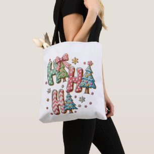 Bolsa Tote Árvores de Natal Feliz Coquette Laço Festa de Nata