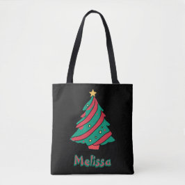 Bolsa Tote Árvores de Natal Nome Compro Preto