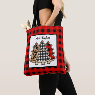 Bolsa Tote Árvores de Natal Personalizadas da Xadrez de Buffa