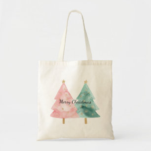 Bolsa Tote Árvores de Natal Verdes Rosa