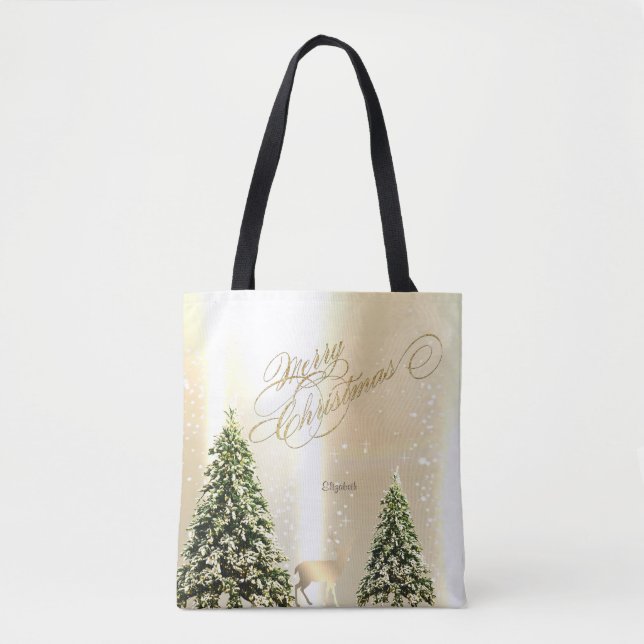 Bolsa Tote Árvores de pinheiro elegantes e sofisticadas, Rena (Frente)
