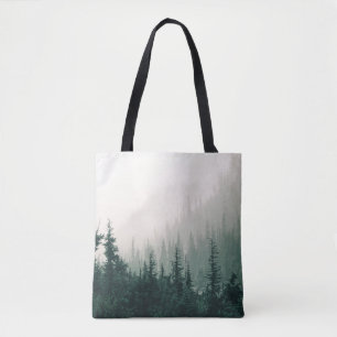BOLSA TOTE ÁRVORES DE PINOS VERDES EM TEMPO FOGGY