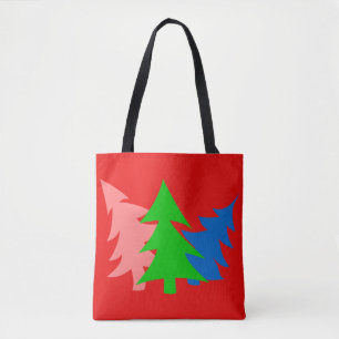 Bolsa Tote Árvores de Pinus Vermelhos, Cor-de-rosa, cor-de-r