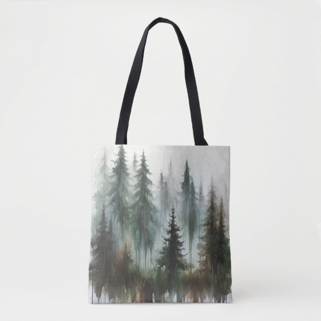 Bolsa Tote Árvores em Aquarela Natureza Rústica (Frente)