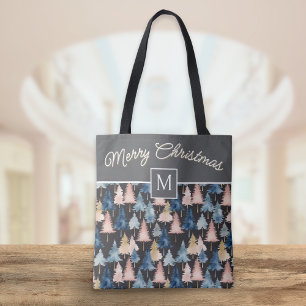 Bolsa Tote Árvores Festivas Elegantes Feliz Natal Monogramado