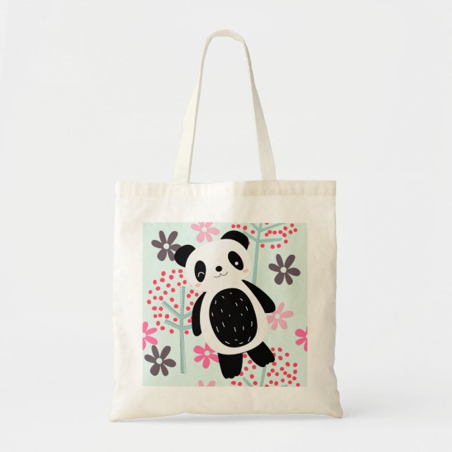 Bolsa Tote Árvores, flores, e ursos de panda (Frente)