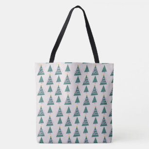Bolsa Tote Árvores Fofas Rabiscos Rosa Verde