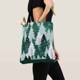 Bolsa Tote Árvores Sempre Verdes Floresta de Inverno Neve Mon