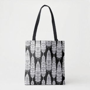 Bolsa Tote As aves penas têm um padrão uniforme a preto e 