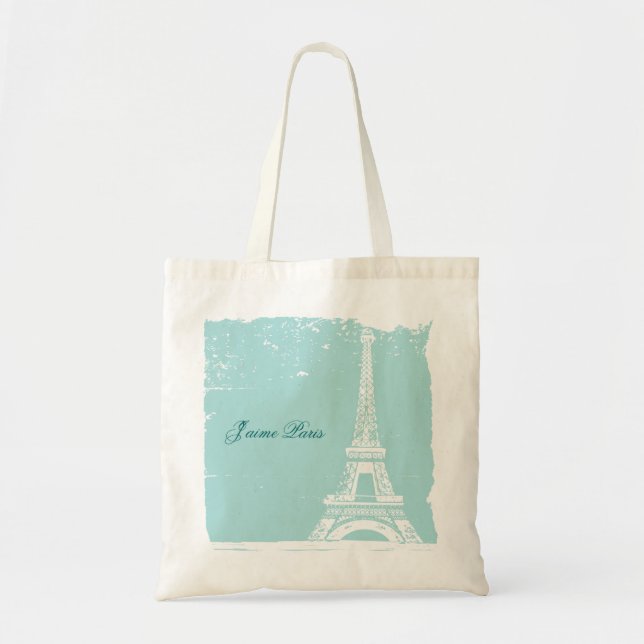 Bolsa Tote As bolsas de canvas azuis da torre Eiffel (Frente)