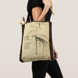 Bolsa Tote Asa de Leonardo da Vinci no Esboço da Máquina Voad