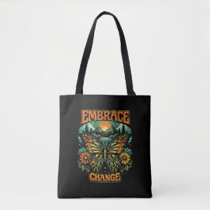Bolsa Tote Asas de Borboleta Retro Boho da Paz