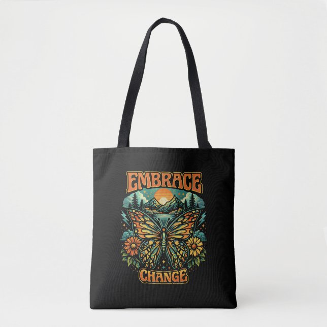 Bolsa Tote Asas de Borboleta Retro Boho da Paz (Frente)