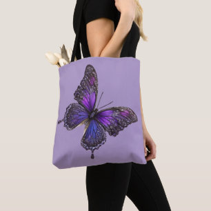 Bolsa Tote Asas Reluzentes: Borboleta Brilho Roxo