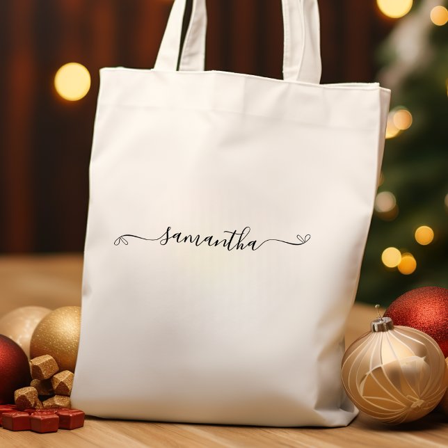 Bolsa Tote Assinatura de Nome com Laço Fofo (Cute Bow Signature Name Tote Bag)