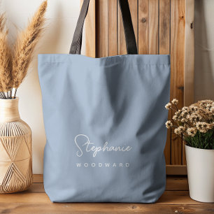 Bolsa Tote Assinatura Minimalista Moderna Dusty Blue