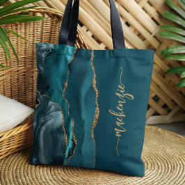 Bolsa Tote Assinatura Personalizada Ágata Azul Turquesa Doura
