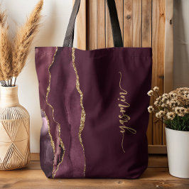 Bolsa Tote Assinatura Personalizada Agate Dourado Burgundy