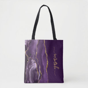 Bolsa Tote Assinatura Personalizada Agate Dourado Roxo