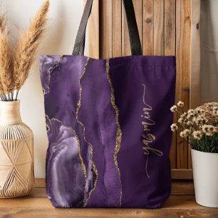 Bolsa Tote Assinatura Personalizada Agate Dourado Roxo