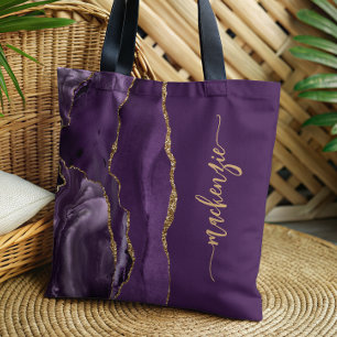 Bolsa Tote Assinatura Personalizada Agate Dourado Roxo