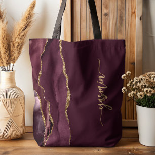 Bolsa Tote Assinatura Personalizada Burgundy Gold Ágata