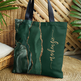 Bolsa Tote Assinatura Personalizada Esmeralda Verde Dourado Á