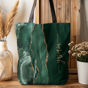 Bolsa Tote Assinatura Personalizada Esmeralda Verde Ouro Ágat