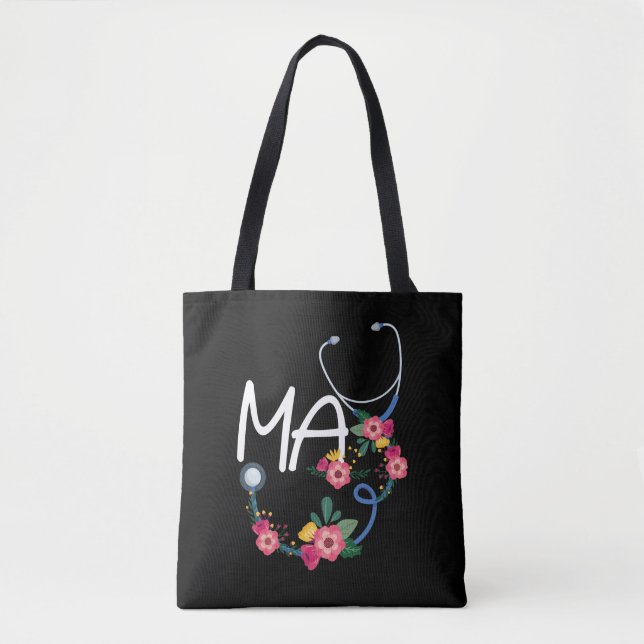 Bolsa Tote Assistente médico Stethoscope Floral Wreath (Frente)