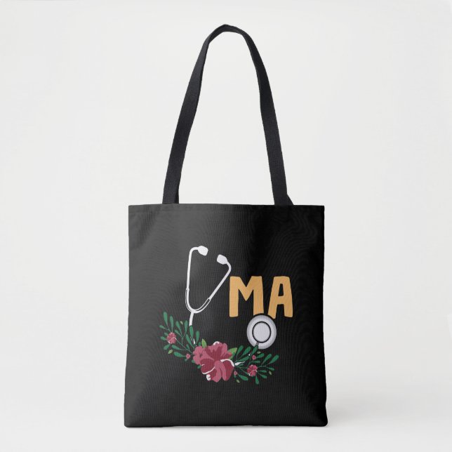 Bolsa Tote Assistente médico Stethoscope Watercolor Flower Nu (Frente)