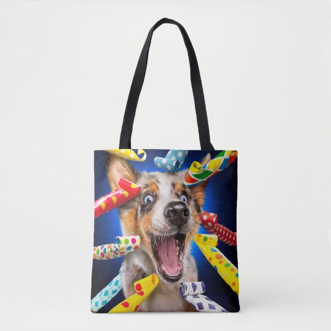 Bolsa Tote Assopradores de Festa de Cachorro Feliz (Frente)