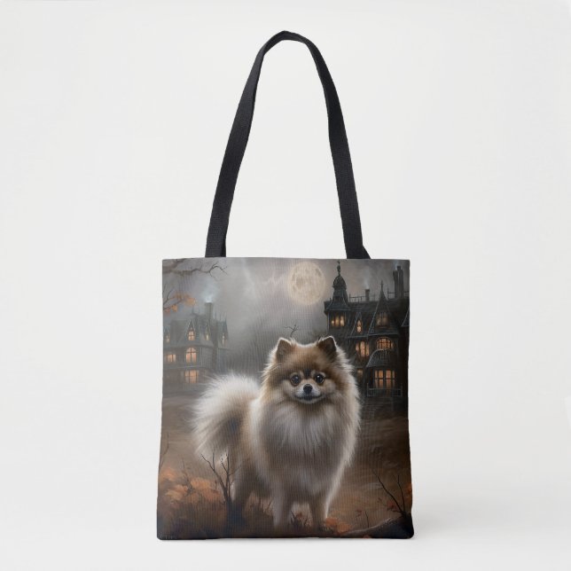 Bolsa Tote Assustador do Dia das Bruxas da Pomerânia (Frente)