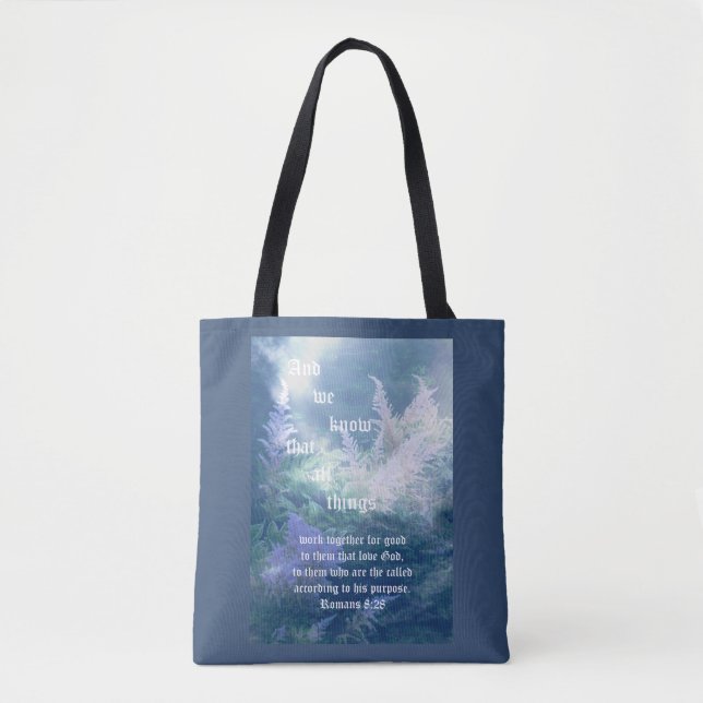 Bolsa Tote Astilbe Blue Mist Romans 8:28 (Frente)