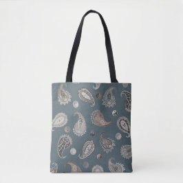 Bolsa Tote  Astro Paisley & Yin Yang Dots Blue Beige Grey 