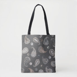 Bolsa Tote Astro Paisley & Yin Yang Dots Dark Grey Beige