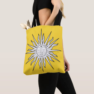 Bolsa Tote Astrologia Celestial do Sol Amarelo e Branco