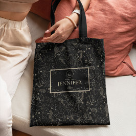 Bolsa Tote Astrologia Zodiaca Elegante Libra Preta/Dourada