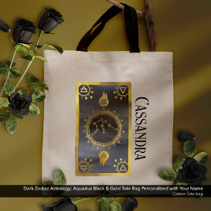 Bolsa Tote Astrologia Zodíaca Escura: Nome Dourado de Aquário