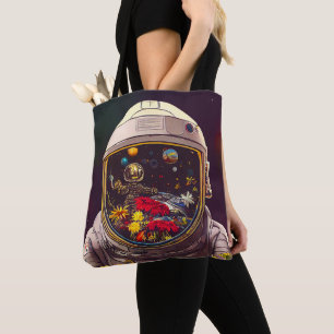 Bolsa Tote Astronauta Colorida no Espaço com Trabalho de arte