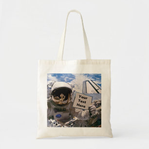 Bolsa Tote Astronauta da NASA segurando placa - Adicionar tex