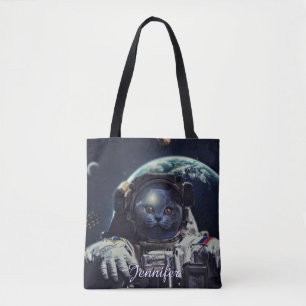 Bolsa Tote Astronauta Encantado Gato de Ar Curto no Espaço