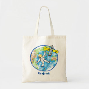 Bolsa Tote Astronauta engraçado no espaço e na banda desenhad