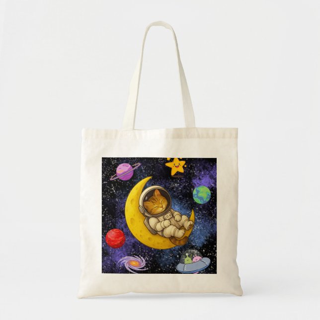 Bolsa Tote Astronauta Gato Dormindo na Lua (Frente)