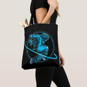 Bolsa Tote Astronauta Jumping Dançando em torno de Saturno Tr