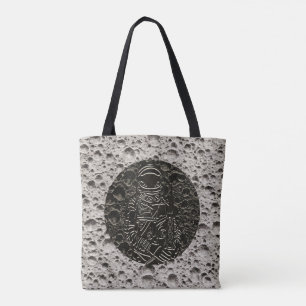 Bolsa Tote Astronauta na Lua Espaço Preto & Cinza