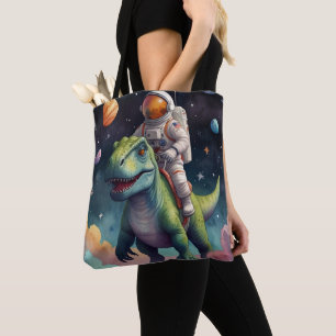 Bolsa Tote Astronauta no Dino no espaço 