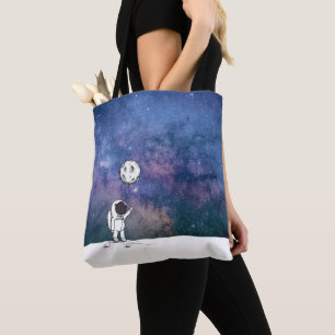 Bolsa Tote Astronauta no espaço com balão da lua cosmos estre