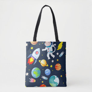 Bolsa Tote Astronauta no Espaço Planetas e Foguetes Padrão