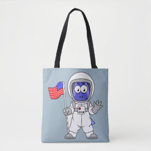 Bolsa Tote Astronauta Parasaurolophus Segurando Bandeira Amer